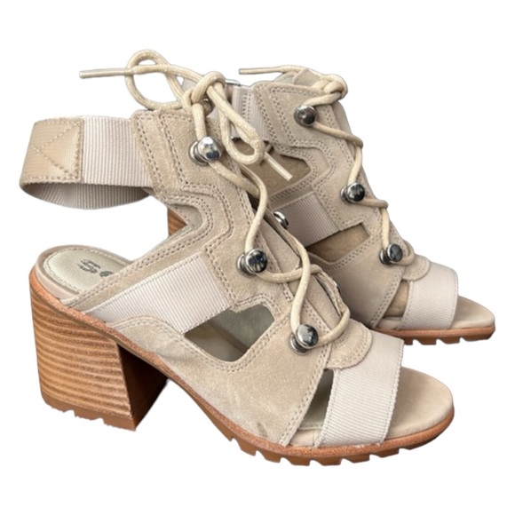 Sorel Nadia Strappy Lace Up Suede Sandals Size 5 In Ancient Fossil - Picture 3 of 14